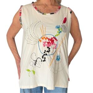 Auntie M One-of-a-Kind Handmade Embroidered Abstract Artwear Sleeveless Top